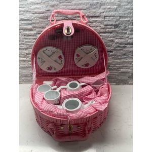 Delton Products Pretend Play Tea Party Picnic Set Pink Rose- No lid